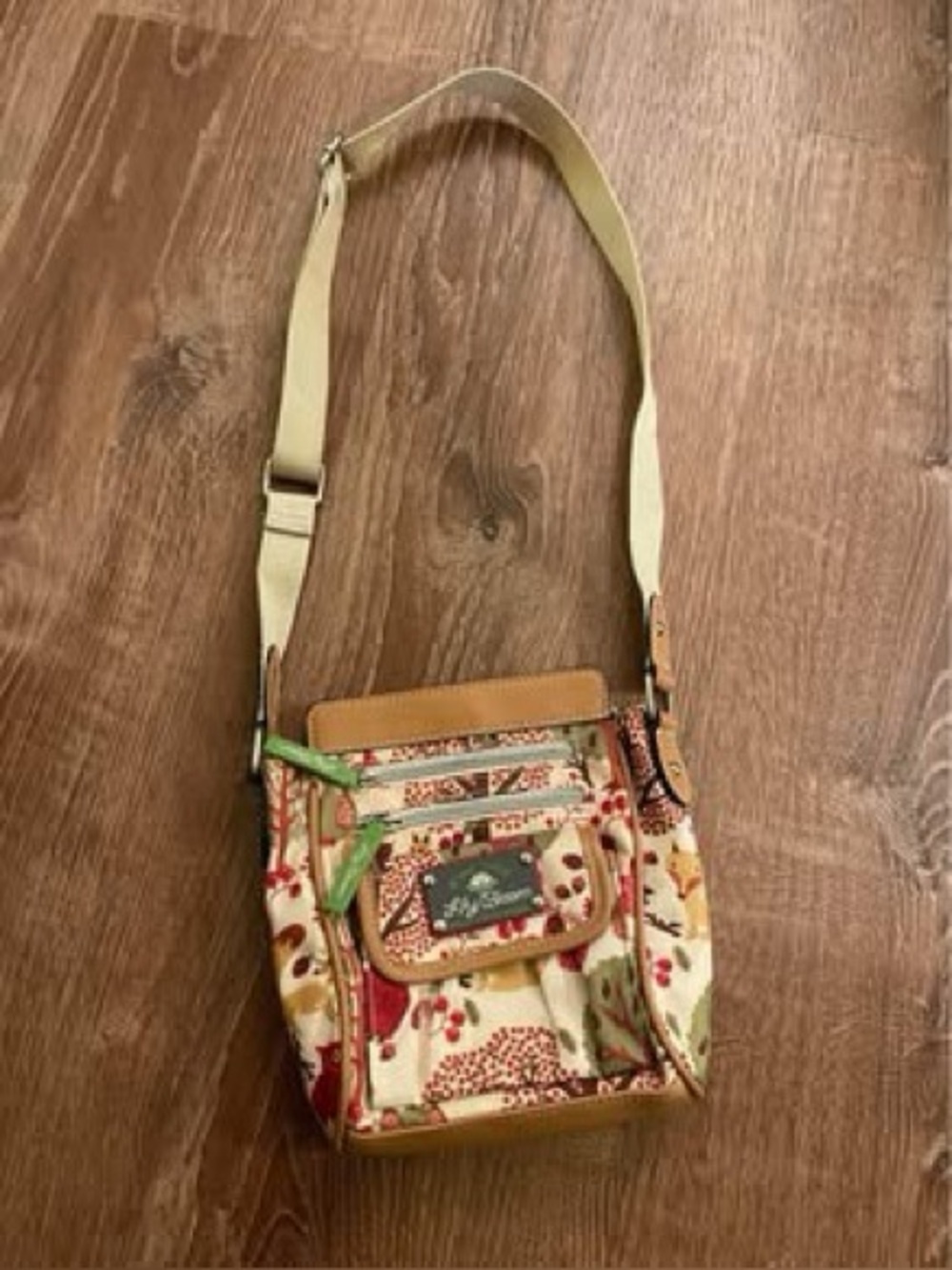 Lily Bloom Canvas Crossbody Bag in Cream and Tan with Floral Print